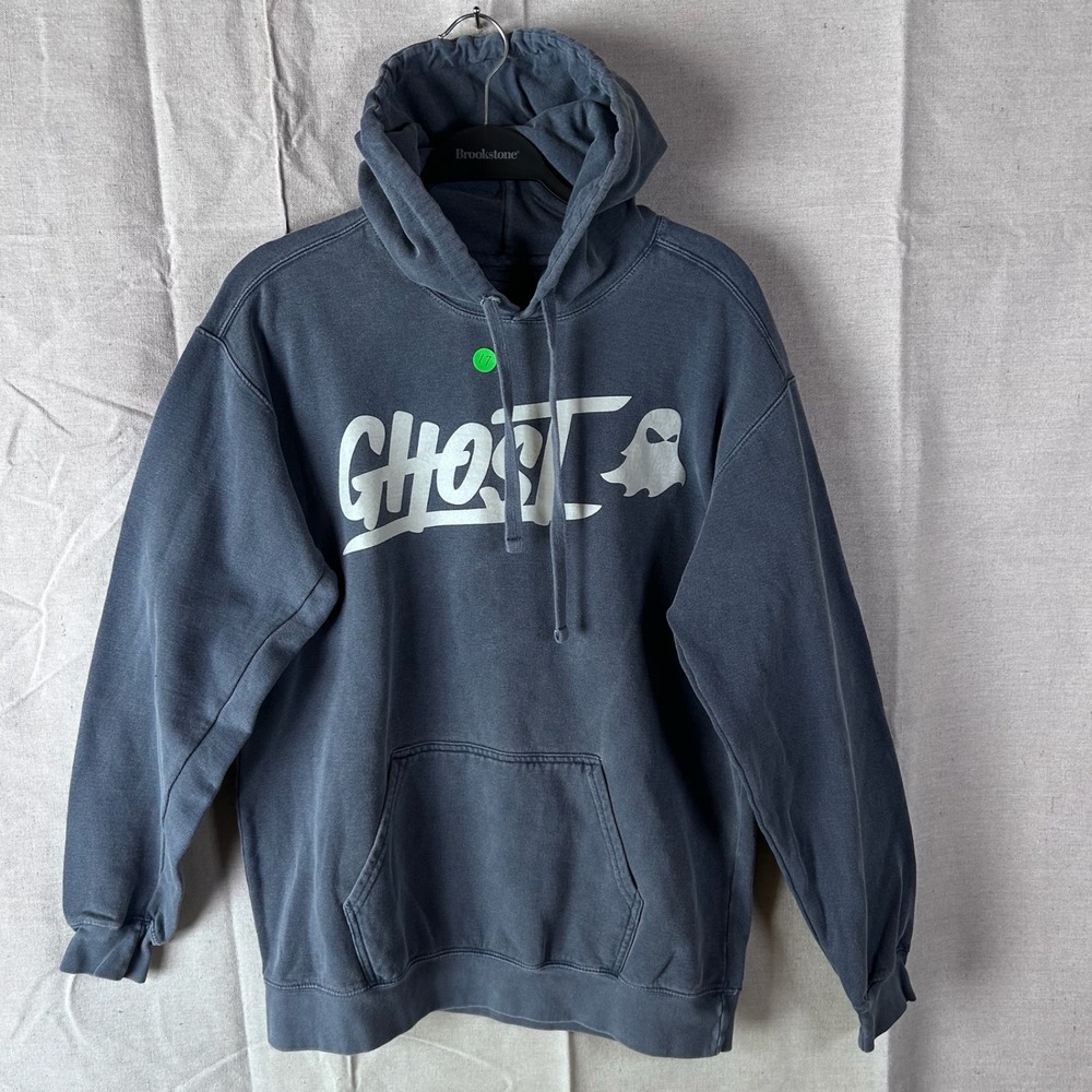 Ghost Lifestyle Mens Hoodie Medium Gray‎ Faded Graphic Logo Pullover Sweatshirt